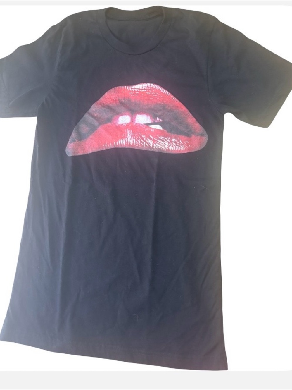 Black Graphic Lip Print Tee - Unbranded